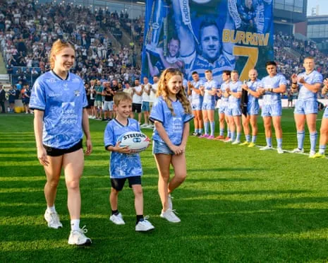 Rob Burrow’s children Macy, Jackson and Maya bring out the match ball
