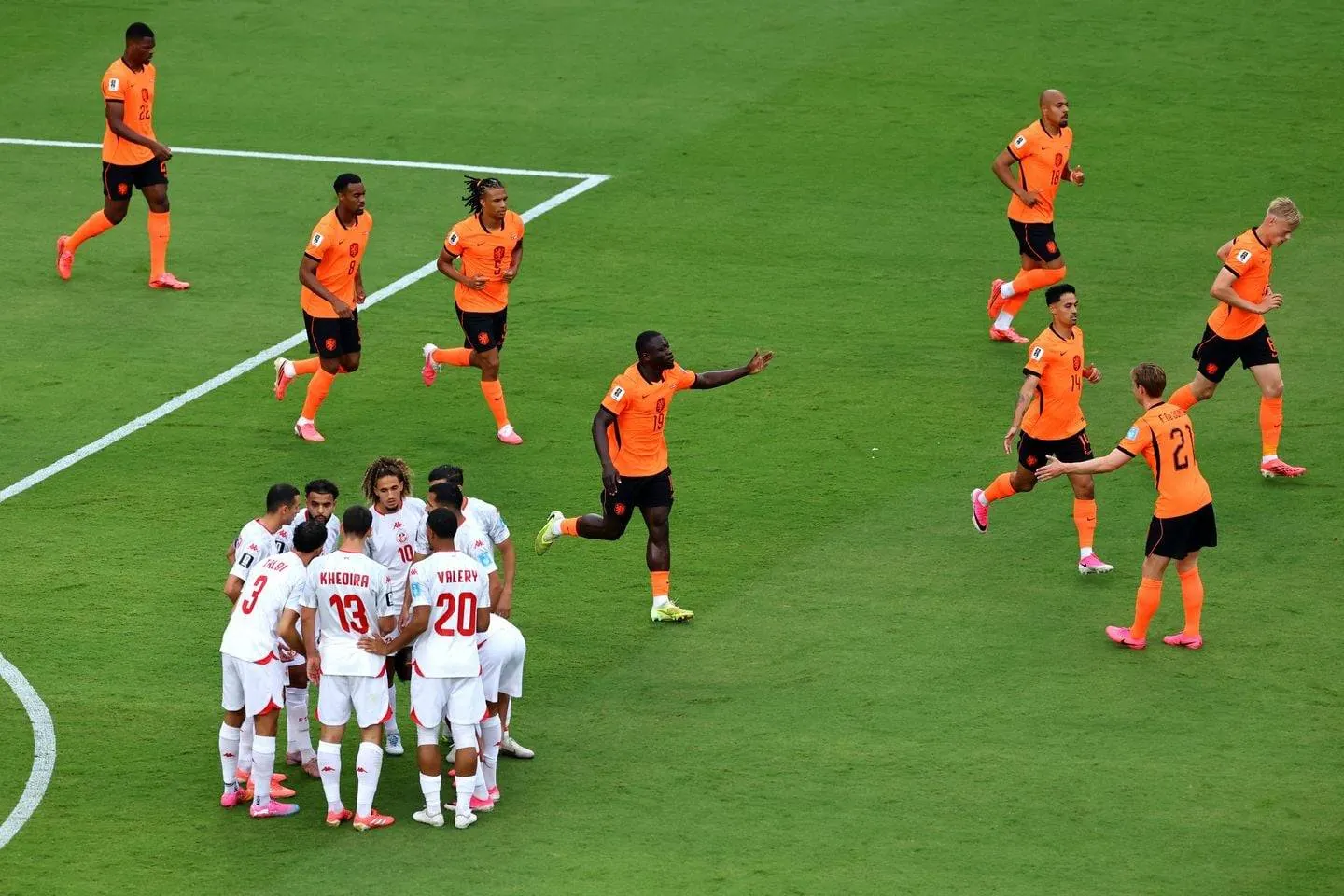 Soccer Football - FIFA World Cup 2026 - Group F - Tunisia v Netherlands - Kansas City Stadium, Kansas City, Missouri, U.S. - June 25, 2026 General view as Netherlands' Brian Brobbey celebrates scoring their second goal with teammates REUTERS/Bernadett Szabo