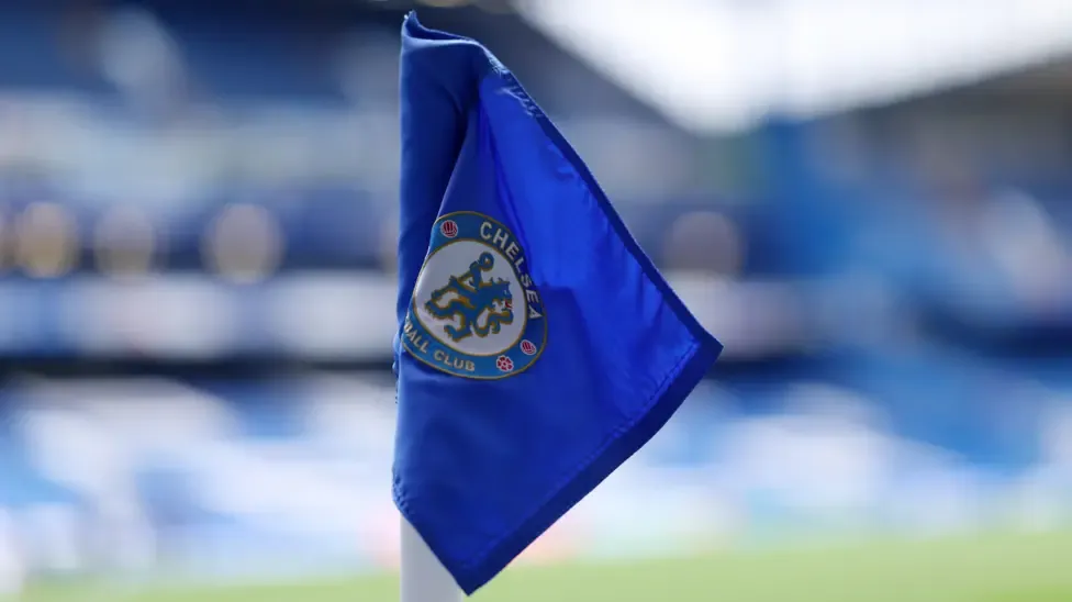 A corner flag with the Chelsea crest on