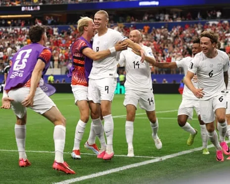 Erling Haaland celebrates after scoring Norway’s winning goal against Côte d'Ivoire.