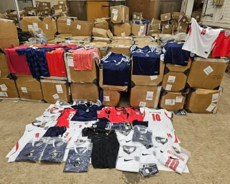 Boxes of the fake football shirts.